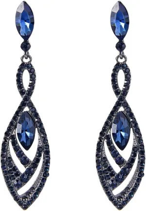 EVER FAITH Women's Crystal Double Marquise Shape Dangle Earrings Blue Sapphire-Color Black-Tone