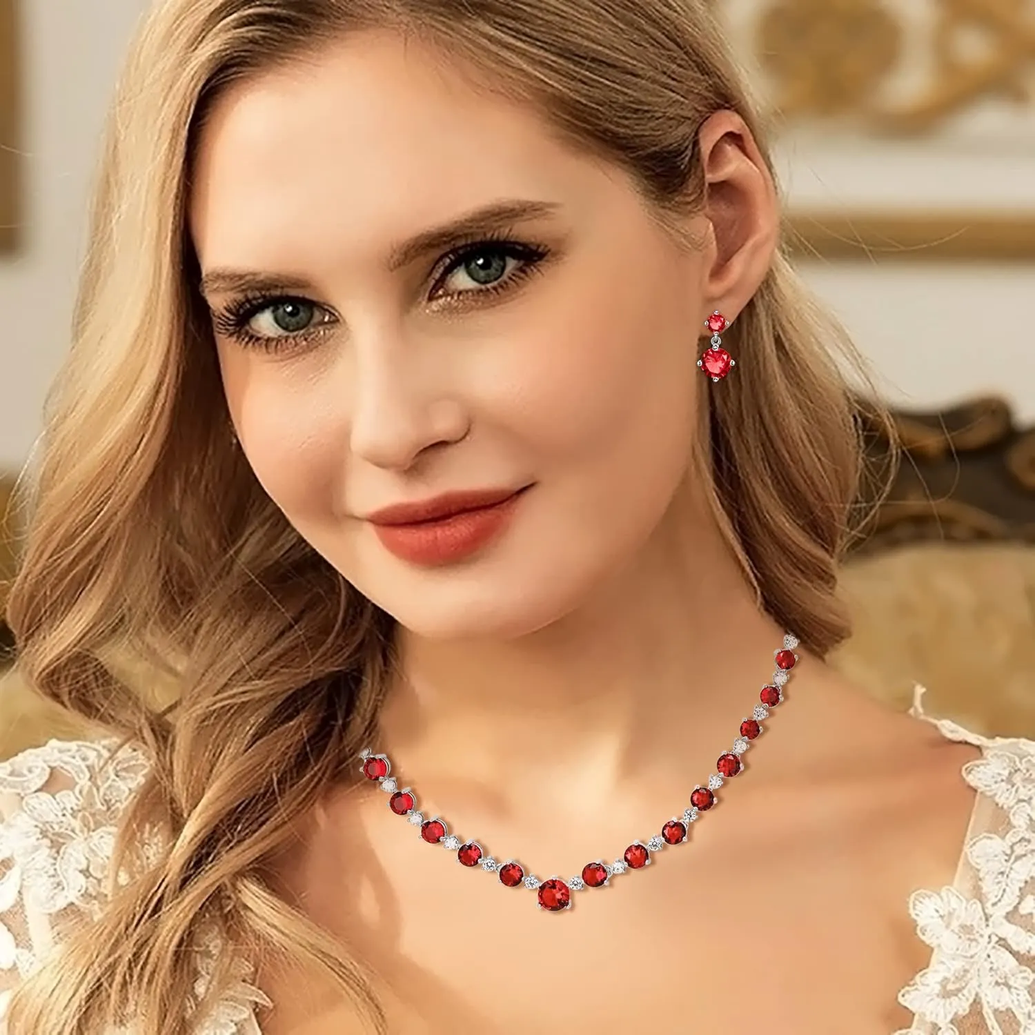 EVER FAITH Women's Sparkly Wedding Bridal Jewelry Round Zircon CZ Necklace Earrings Set
