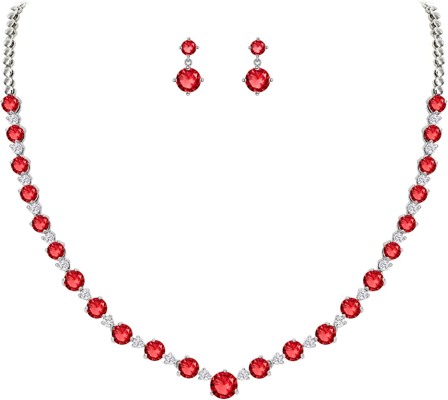 EVER FAITH Women's Sparkly Wedding Bridal Jewelry Round Zircon CZ Necklace Earrings Set
