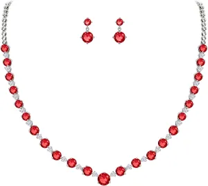 EVER FAITH Women's Sparkly Wedding Bridal Jewelry Round Zircon CZ Necklace Earrings Set
