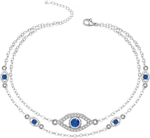Evil Eye Anklet Sterling Silver Layered for Women Ankle Bracelets Turkish Blue Eyes Protection Chain Jewelry