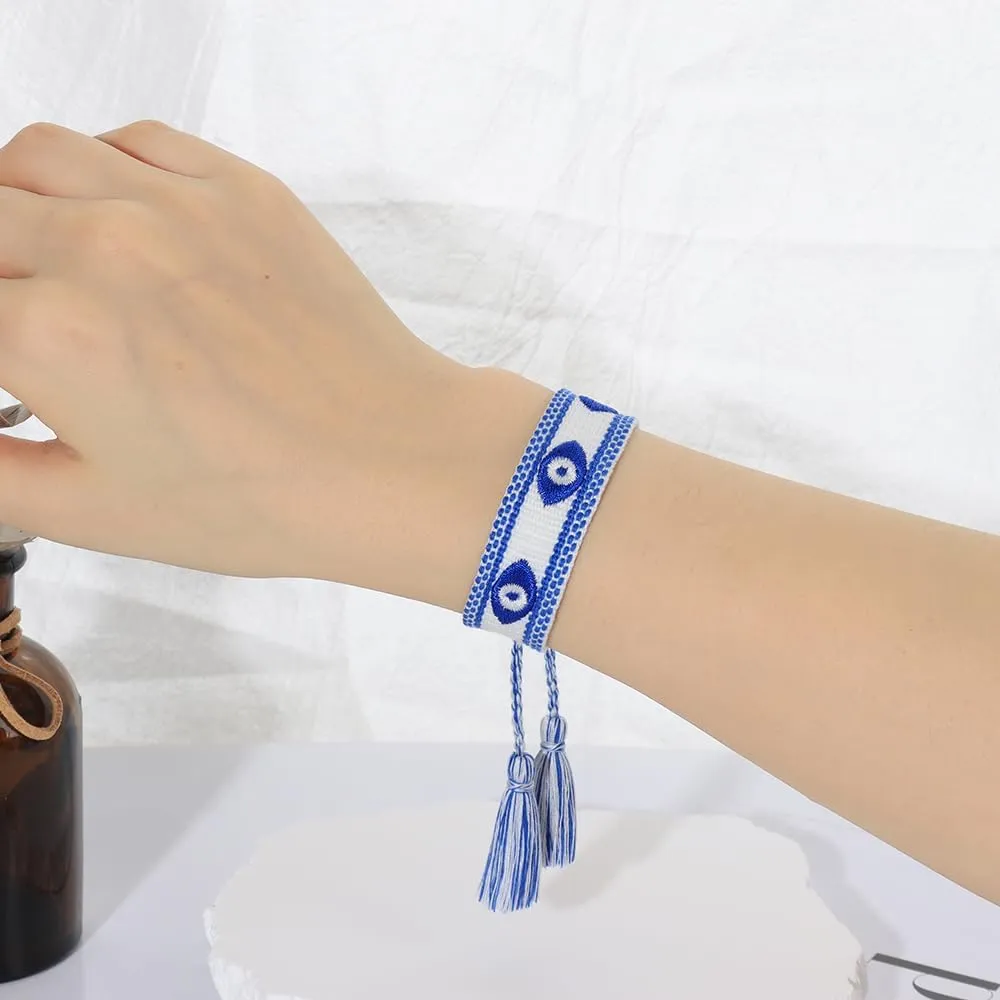 Evil Eye Woven Lover Friendship Bracelets Handmade Adjustable Tassel Friend Gift for Women&Girls An Elegant Talisman of Protection and Good Fortune