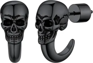 FaithHeart Skull Hoop Earrings for Men Silver/Black/Gold Stainless Steel Huggie Hoop Earrings Lightweight Hypoallergenic Earrings for Sensitive Ears