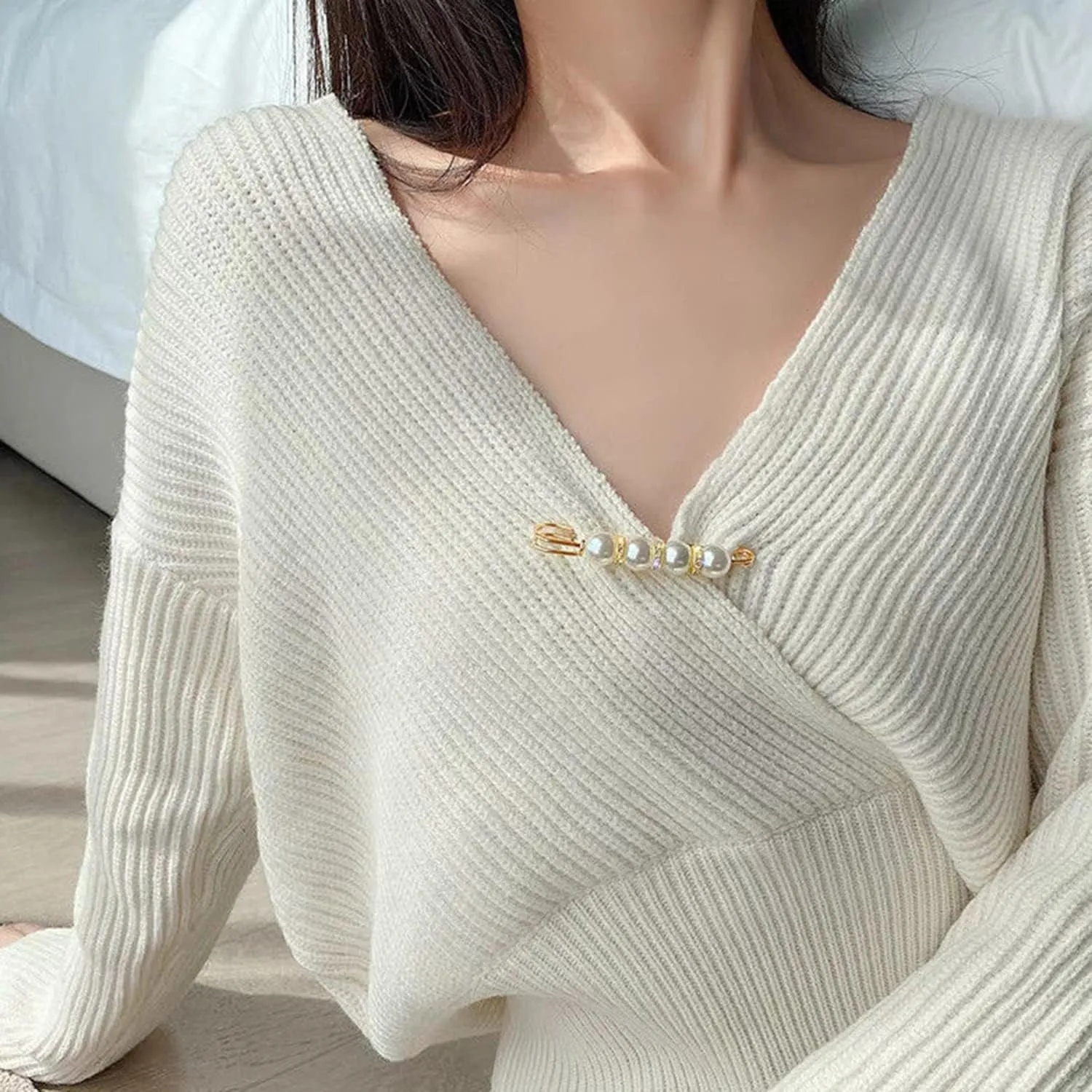 Fancy Rhinestones Pearls Safety Pin Brooch, Pearl Brooch Pins, Sweater Shawl Crystal Clip, for Women Girls Clothing Accessories