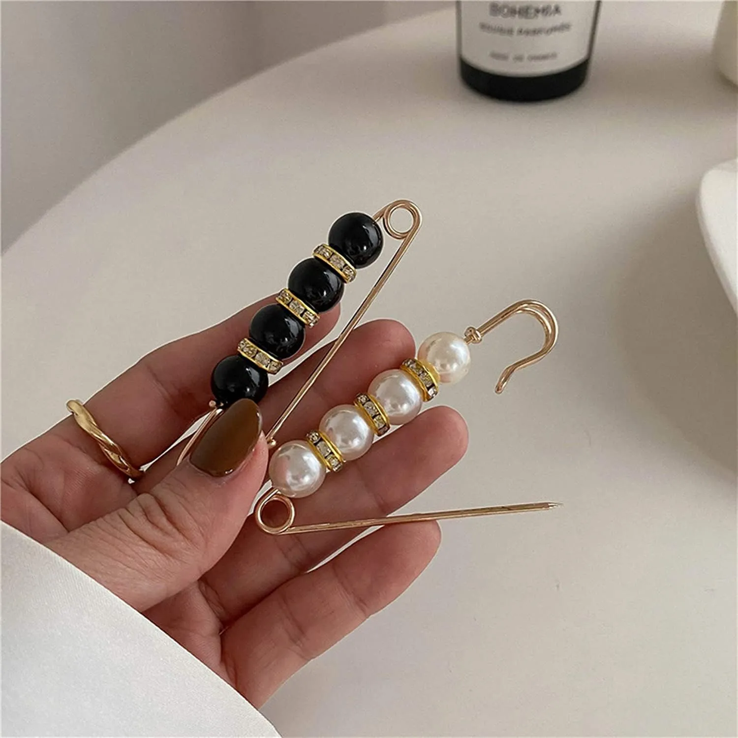 Fancy Rhinestones Pearls Safety Pin Brooch, Pearl Brooch Pins, Sweater Shawl Crystal Clip, for Women Girls Clothing Accessories