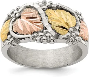 Fancy Victorian-Style Wedding Ring, Sterling Silver, 12k Green and Rose Black Hills Gold