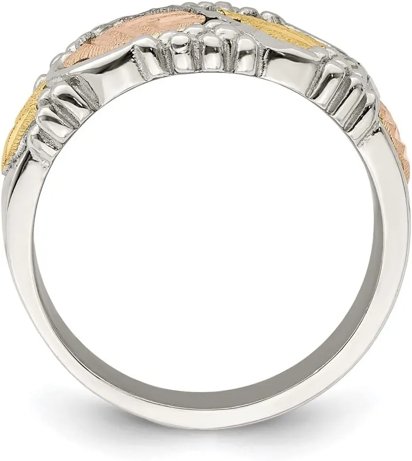 Fancy Victorian-Style Wedding Ring, Sterling Silver, 12k Green and Rose Black Hills Gold