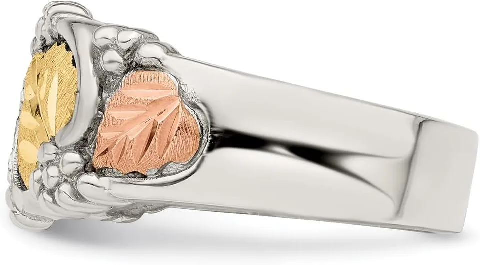 Fancy Victorian-Style Wedding Ring, Sterling Silver, 12k Green and Rose Black Hills Gold