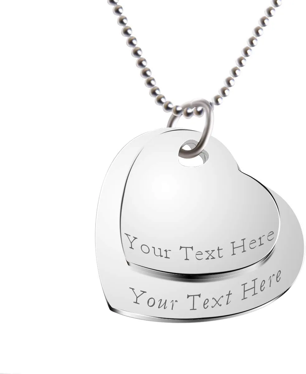 Fanery Sue Personalized Custom Heart Necklace Engraved Name Message Stainless Steel Dog Tag Pendant Love Gift for Her
