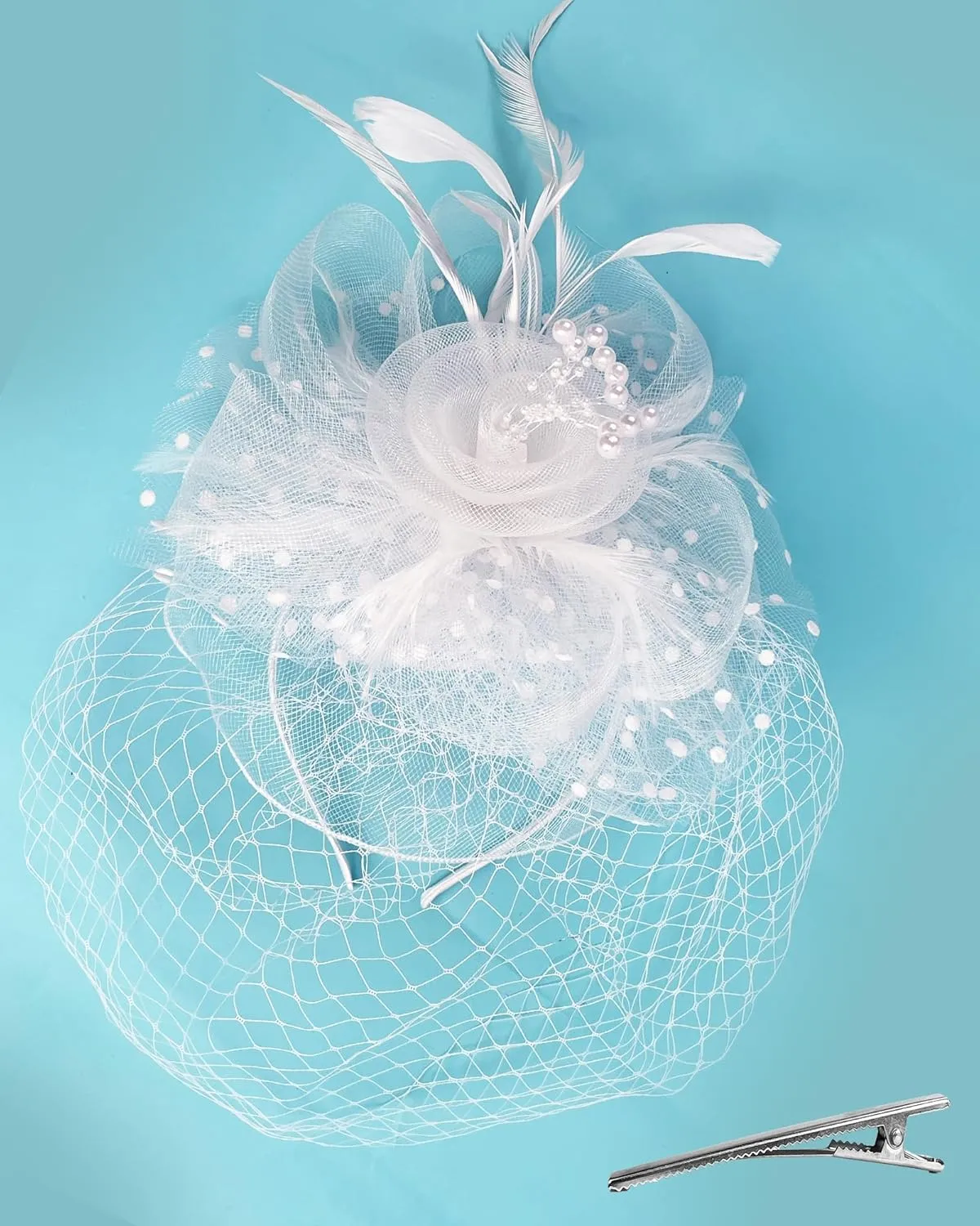 Fascinators Hat for Women Tea Party Funeral Veil Mesh Hats Wedding Lace Gloves Set for Cocktail First Communion