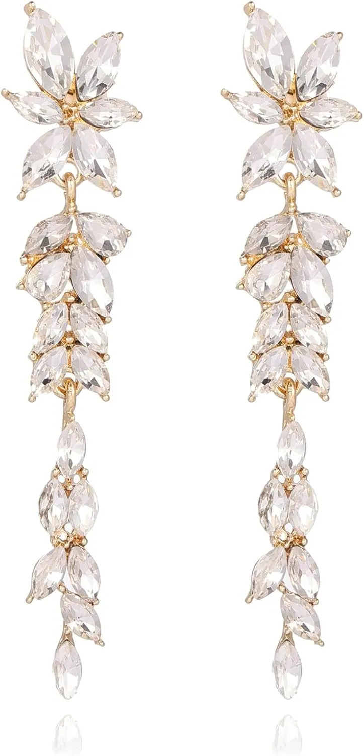 Fashion Rhinestone Statement Drop Dangle Earrings Dangling Sparkly Crystal Marquise Bridal Bridesmaid Wedding Earrings Long Chandelier Teardrop Earrings for Women Prom Party