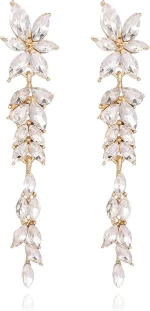 Fashion Rhinestone Statement Drop Dangle Earrings Dangling Sparkly Crystal Marquise Bridal Bridesmaid Wedding Earrings Long Chandelier Teardrop Earrings for Women Prom Party
