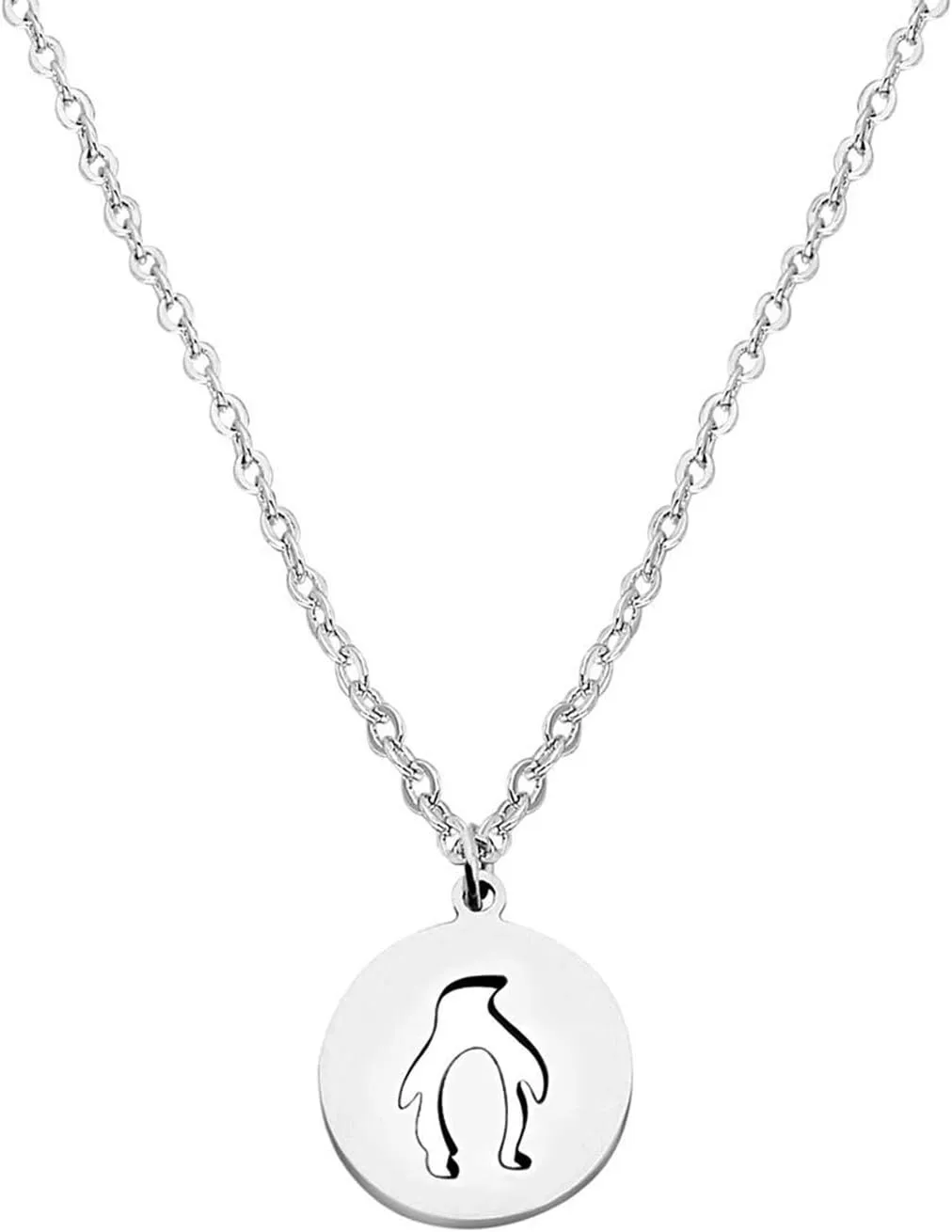 FEELMEM Penguin Necklace Round Disc Cutout Penguin Pendant Necklace Best Friend Gift Bridesmaid Gift