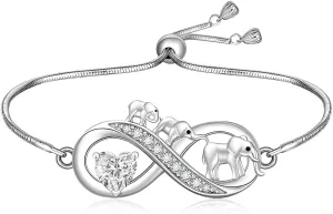 Fenthring Elephant Bracelet Sterling Silver Infinity Heart Bracelet Elephant Bracelets for Women Mom Adjustable Womens