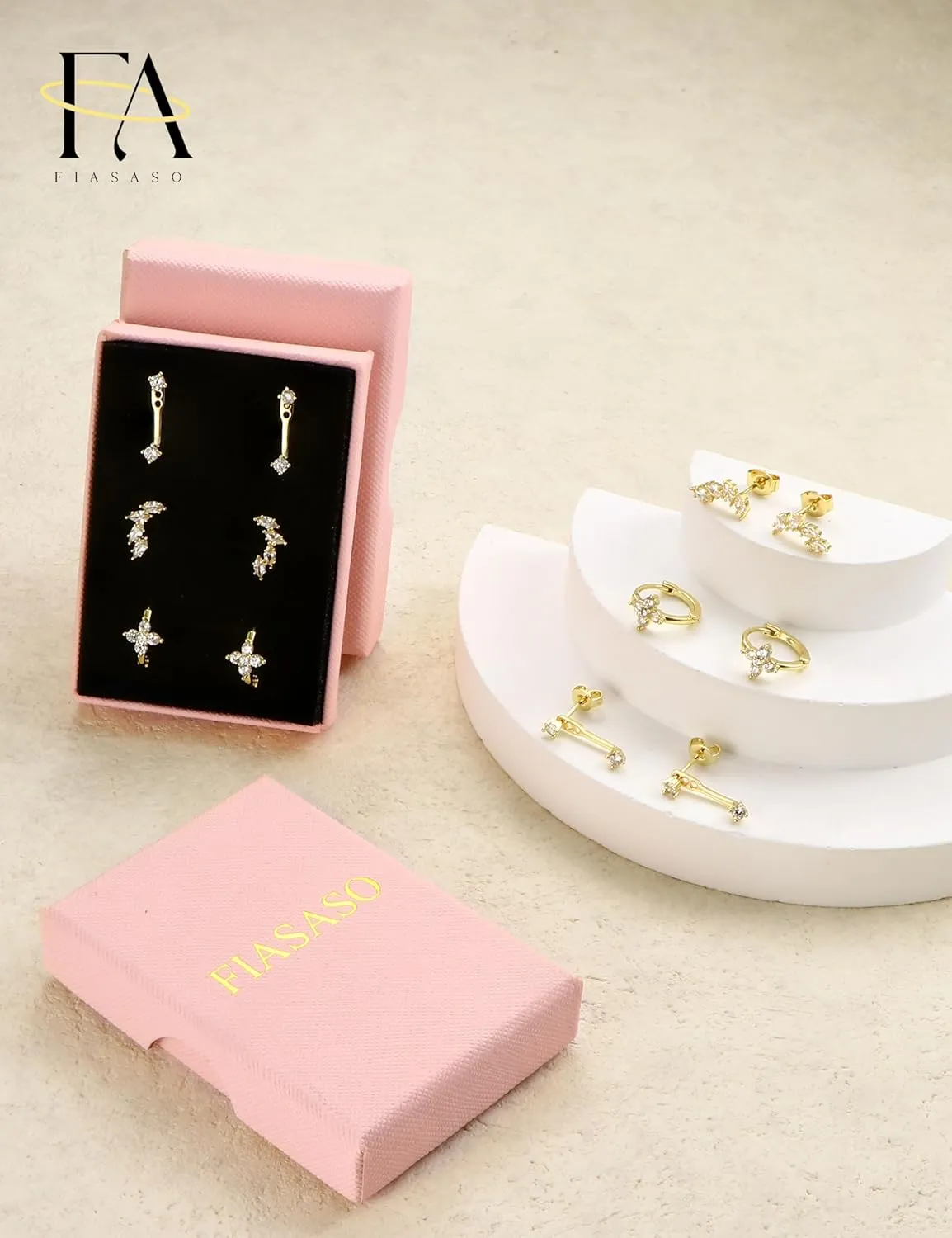 FIASASO 925 Sterling Silver Stud Huggie Earrings Set for Multiple Piercing Hypoallergenic 14K Gold Earrings Dainty Gold Earrings Small Hoop Earrings Cartilage Earrings for Women 3 Pairs