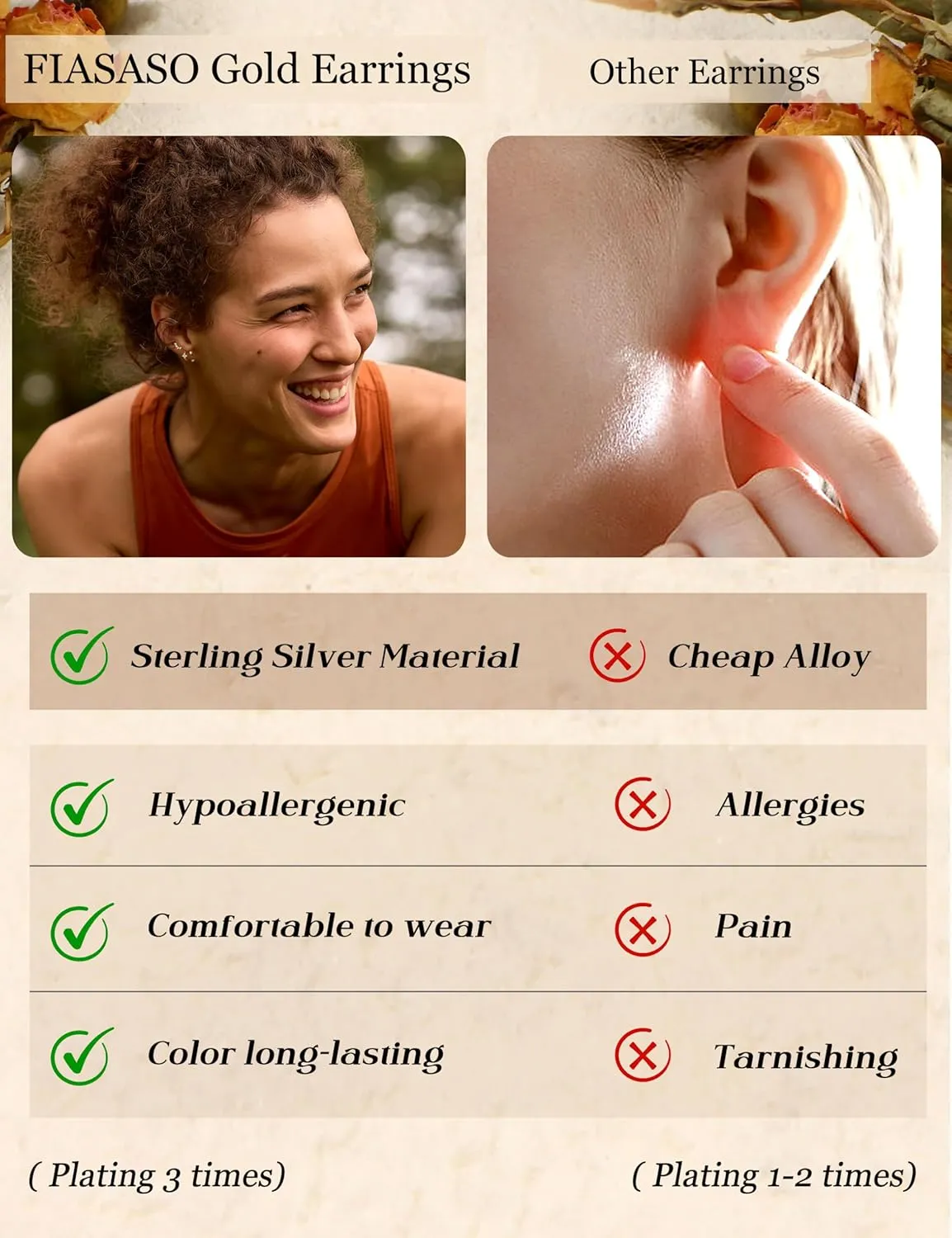 FIASASO 925 Sterling Silver Stud Huggie Earrings Set for Multiple Piercing Hypoallergenic 14K Gold Earrings Dainty Gold Earrings Small Hoop Earrings Cartilage Earrings for Women 3 Pairs