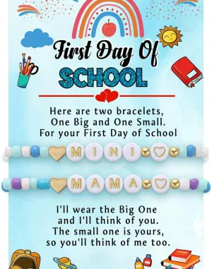 First Day Of Kindergarten Bracelet For Mommy and Me, Back To School 2Pcs/Set Letter Heart Flower Pendant Colorful Beads Silicone Gift Jewelry