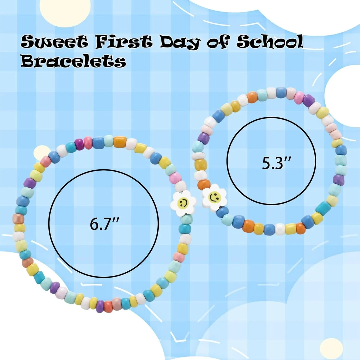 First Day Of Kindergarten Bracelet For Mommy and Me, Back To School 2Pcs/Set Letter Heart Flower Pendant Colorful Beads Silicone Gift Jewelry