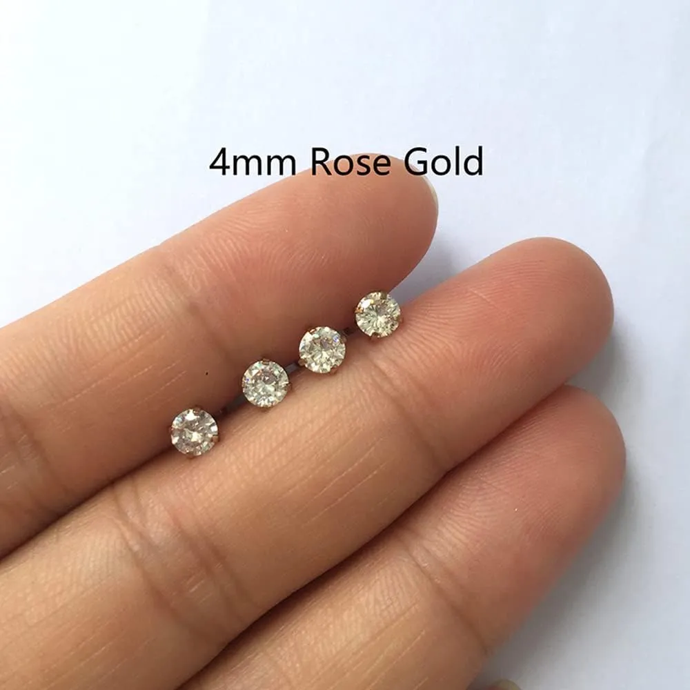Flat Screw Back Stud Earrings 20G,Tiny Unisex Hypoallergenic Titanium Cartilage Earrings,Safety Screw on Double Round Cubic Zirconia Dainty Helix Earrings for Women,Men,Girls,Size 3-6 mm,Color White Gold - Yellow Gold - Rose Gold - Black