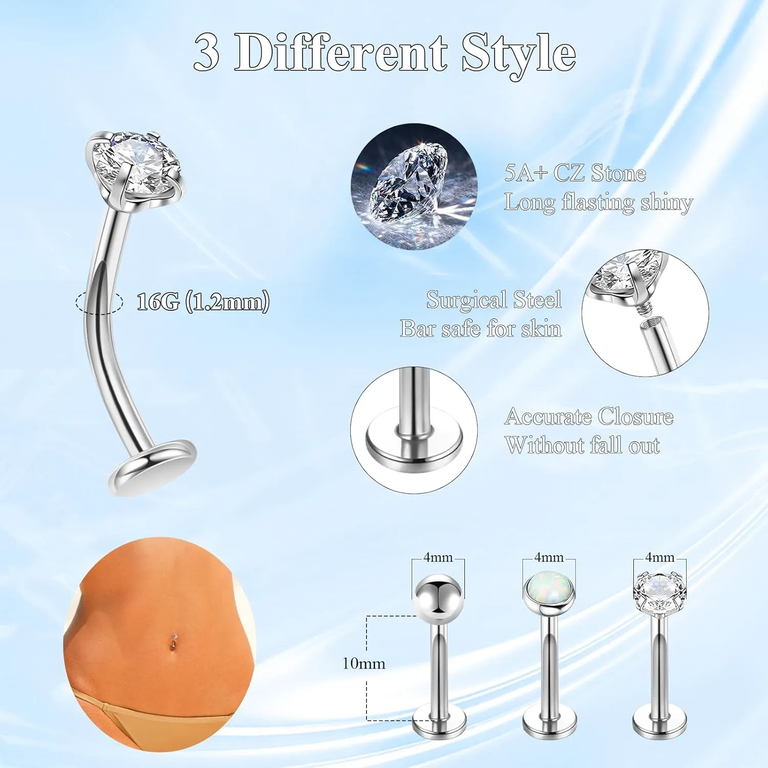 Floating Titanium Belly Button Ring Hypoallergenic G23 Belly Piercings for Women Navel Piercings Jewelry 3Pcs silver internally threaded 14G belly ring