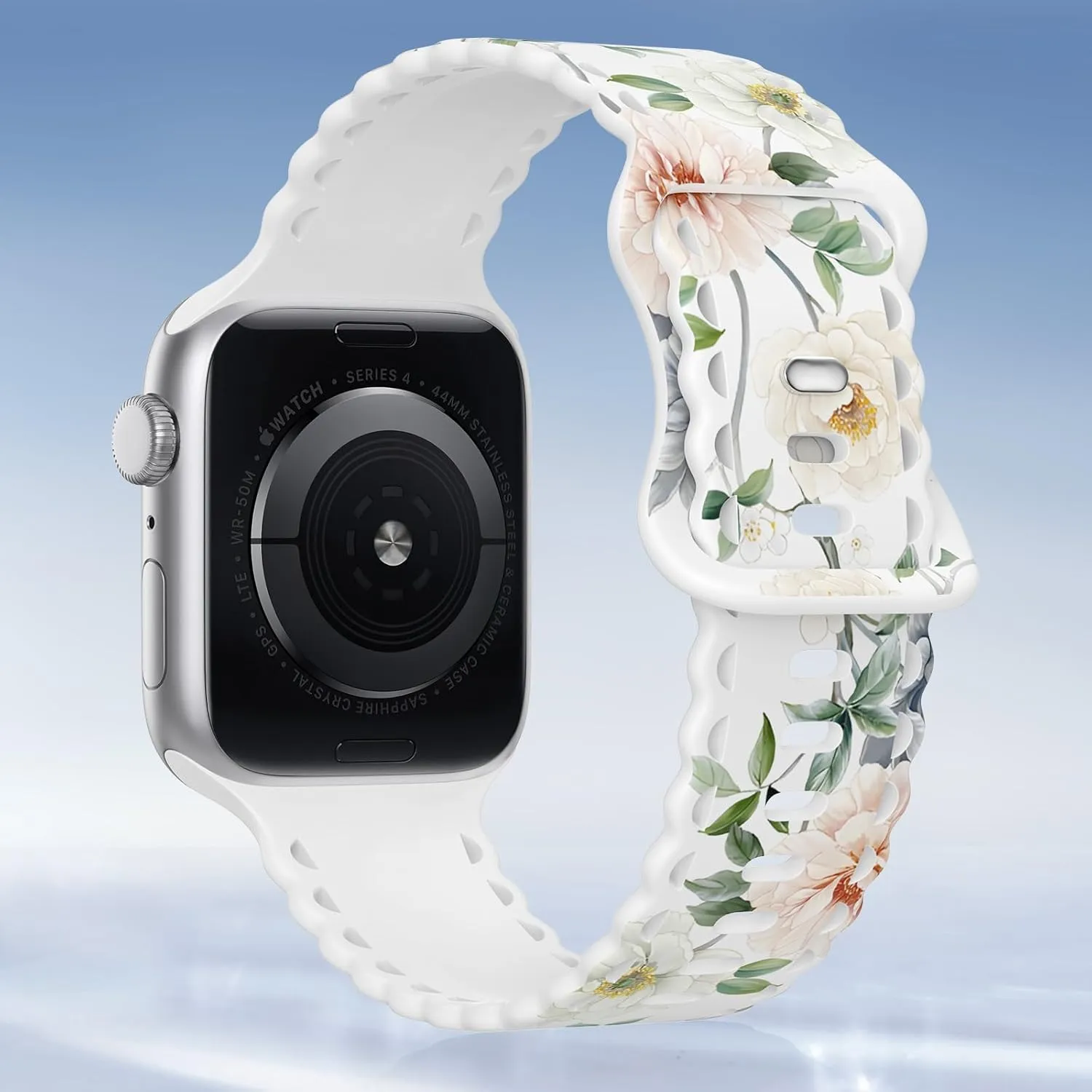 Floral Band Compatible with Apple Watch Band 38mm 40mm 41mm 42mm 44mm 45mm 46mm 49mm Women, Designer Cute Flower Print Pattern Soft Lace Silicone Strap for iWatch Band Series Ultra 10 9 8 7 SE 6 5 4 3 2 1