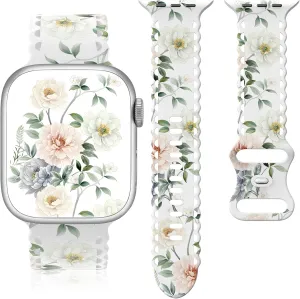 Floral Band Compatible with Apple Watch Band 38mm 40mm 41mm 42mm 44mm 45mm 46mm 49mm Women, Designer Cute Flower Print Pattern Soft Lace Silicone Strap for iWatch Band Series Ultra 10 9 8 7 SE 6 5 4 3 2 1