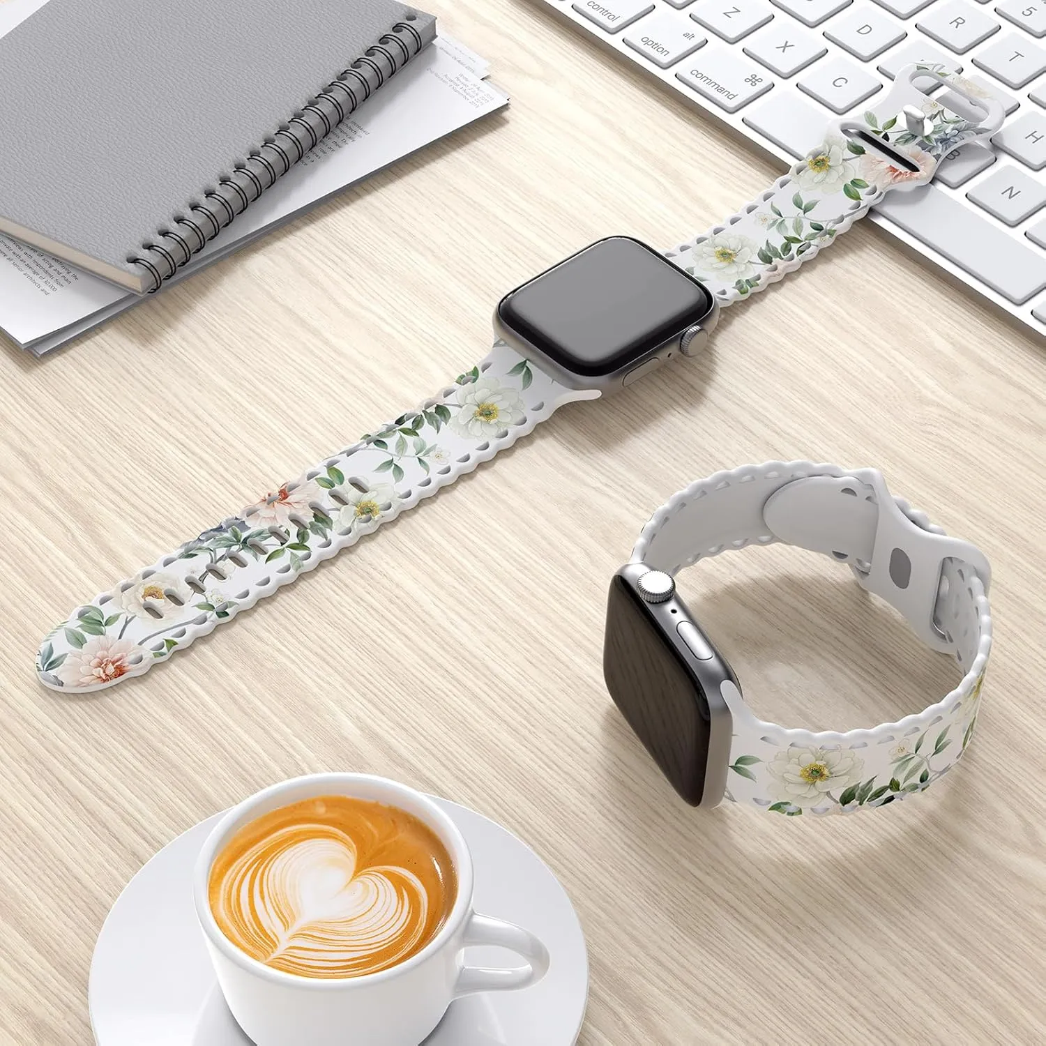 Floral Band Compatible with Apple Watch Band 38mm 40mm 41mm 42mm 44mm 45mm 46mm 49mm Women, Designer Cute Flower Print Pattern Soft Lace Silicone Strap for iWatch Band Series Ultra 10 9 8 7 SE 6 5 4 3 2 1