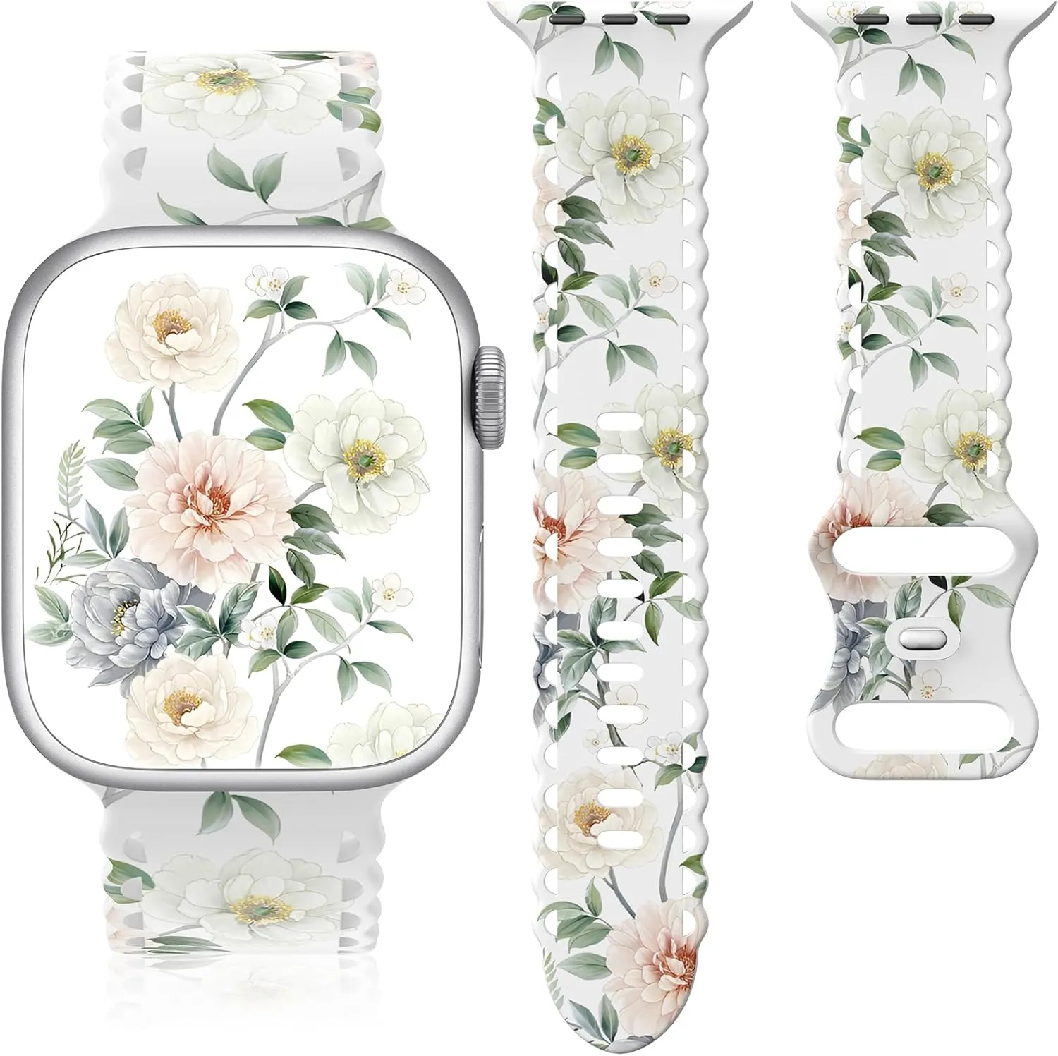 Floral Band Compatible with Apple Watch Band 38mm 40mm 41mm 42mm 44mm 45mm 46mm 49mm Women, Designer Cute Flower Print Pattern Soft Lace Silicone Strap for iWatch Band Series Ultra 10 9 8 7 SE 6 5 4 3 2 1