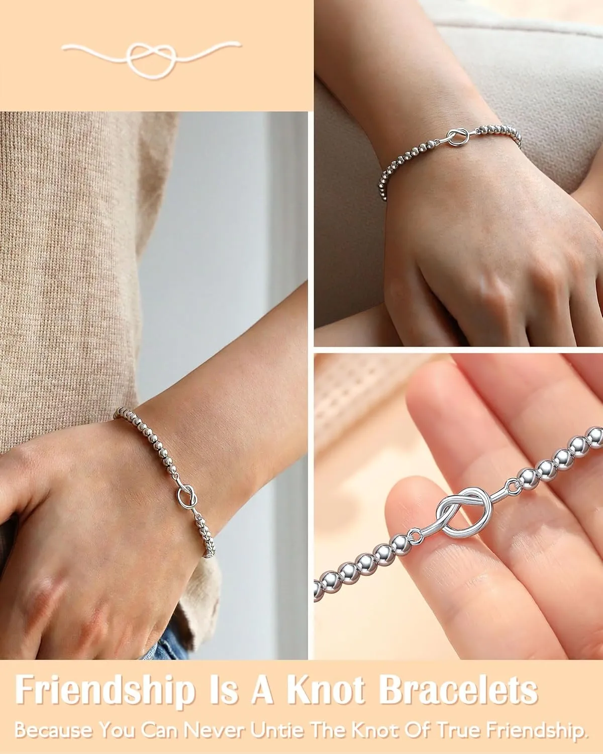 Forever Love Knot Infinity Friendship Bracelets for Women, Bridesmaid Wedding Valentines Birthday Gifts for Friends