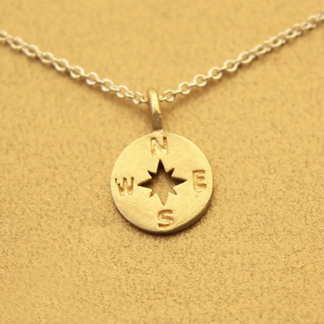 Friendship Delicacy Compass Pendant Necklace Good Luck Key Pendant Chain Necklace with Message Card Gift Card (Gold Compass)