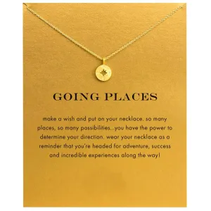 Friendship Delicacy Compass Pendant Necklace Good Luck Key Pendant Chain Necklace with Message Card Gift Card (Gold Compass)