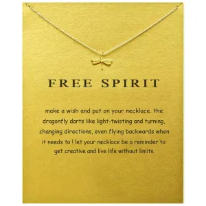 Friendship Delicacy Dragonfly Necklace Good Luck Elephant Pendant Chain Necklace with Message Card Gift Card (Gold Dragonfly)