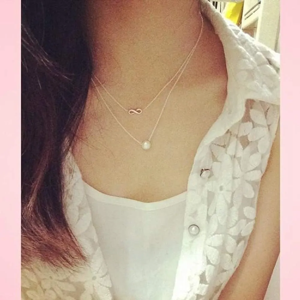 Friendship Infinite 8 Necklace Lucky Elephant Star Pearl Circle Pendant Necklace for Women Gift Card