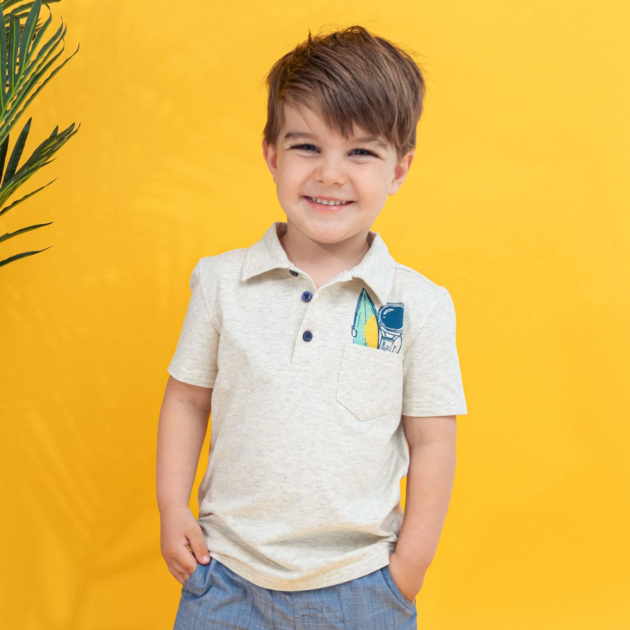 Fun Astronaut Print Polo Shirt | Grey