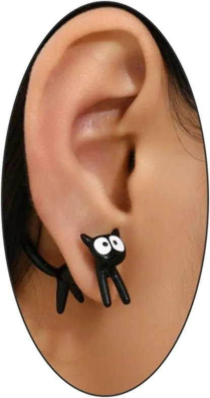 Fun Cat Stud Earrings for Women - Cute Punk Cartoon Animal Cat Earrings - Hypoallergenic Halloween Party Jewelry for Cat Lovers
