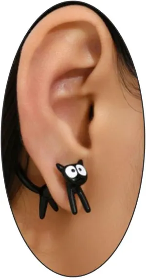 Fun Cat Stud Earrings for Women - Cute Punk Cartoon Animal Cat Earrings - Hypoallergenic Halloween Party Jewelry for Cat Lovers
