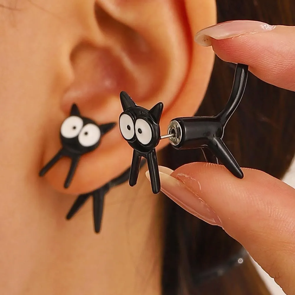 Fun Cat Stud Earrings for Women - Cute Punk Cartoon Animal Cat Earrings - Hypoallergenic Halloween Party Jewelry for Cat Lovers