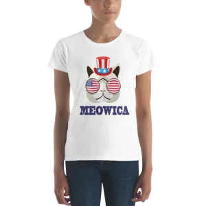 Funky Cat With Hat & Sunnies USA Blue Women's Tee