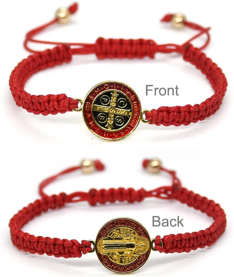 Fuqimanman2020 1~2 Pcs Catholic Adjustable String Bracelets Handmade Woven Saint Benedict Medal Bracelet Religious Bracelet Gifts for Women Men