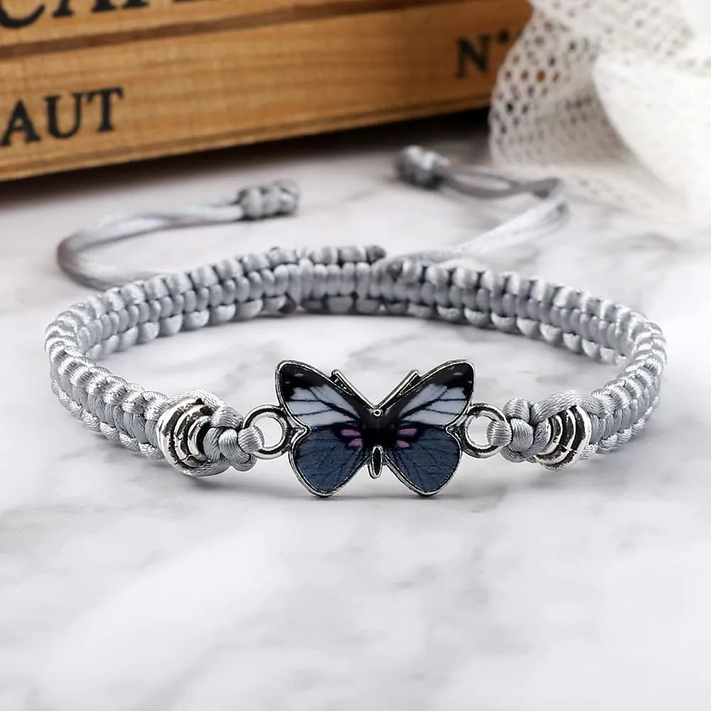 Fuqimanman2020 Colorful Butterfly Charm Bracelet String Handmade Woven Adjustable Braided Rope for Couple Women Friendship BFF Party Family Jewelry