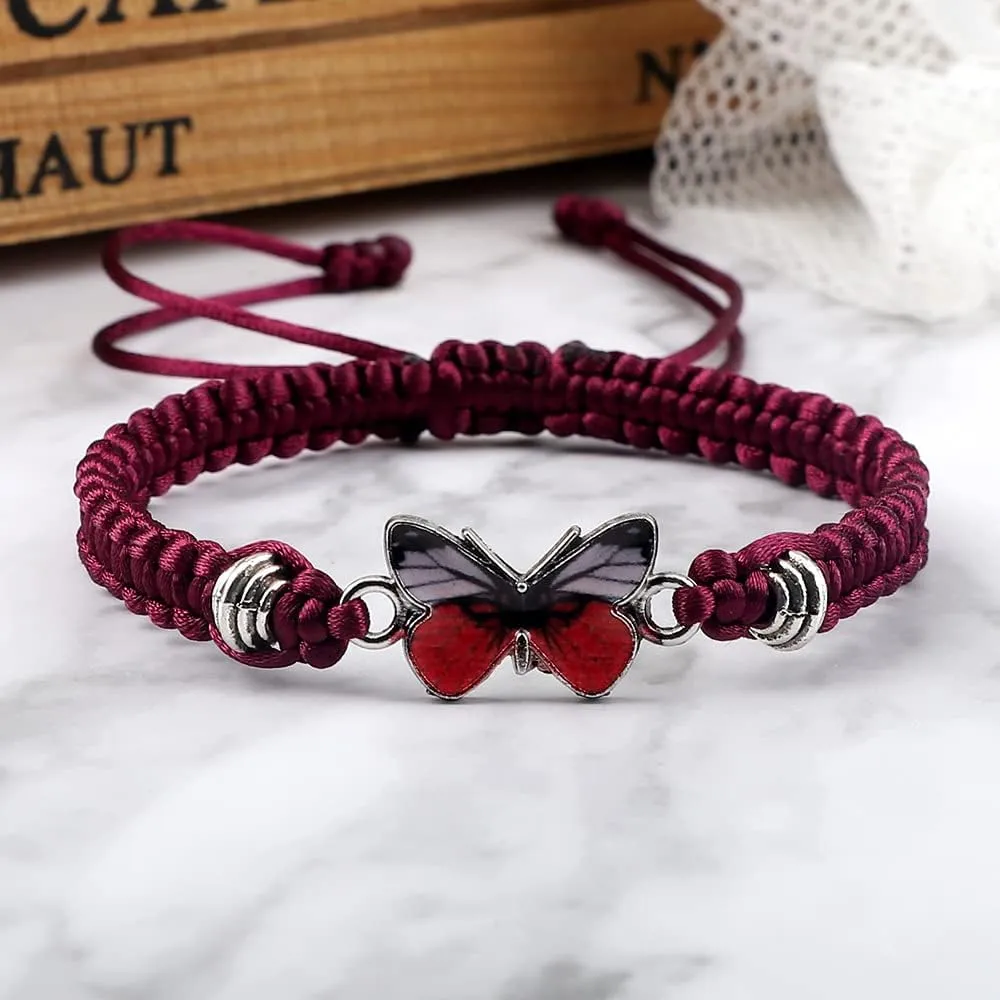 Fuqimanman2020 Colorful Butterfly Charm Bracelet String Handmade Woven Adjustable Braided Rope for Couple Women Friendship BFF Party Family Jewelry