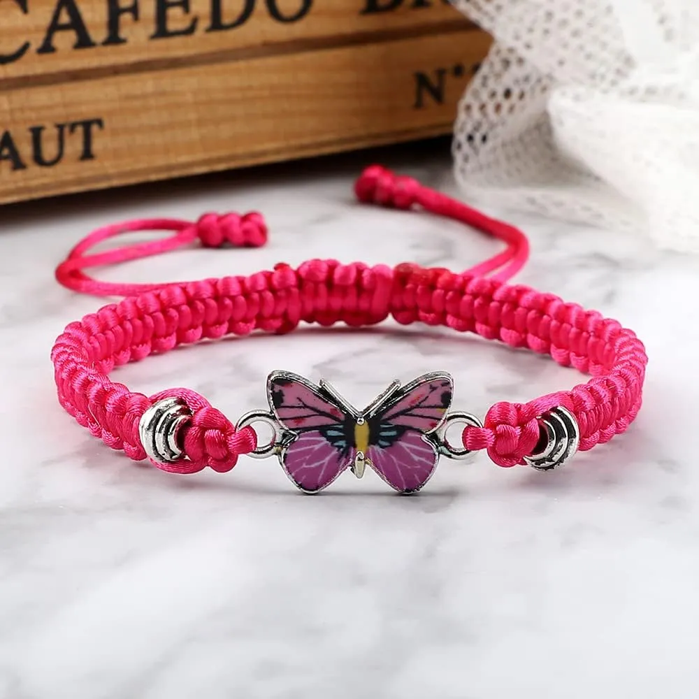Fuqimanman2020 Colorful Butterfly Charm Bracelet String Handmade Woven Adjustable Braided Rope for Couple Women Friendship BFF Party Family Jewelry