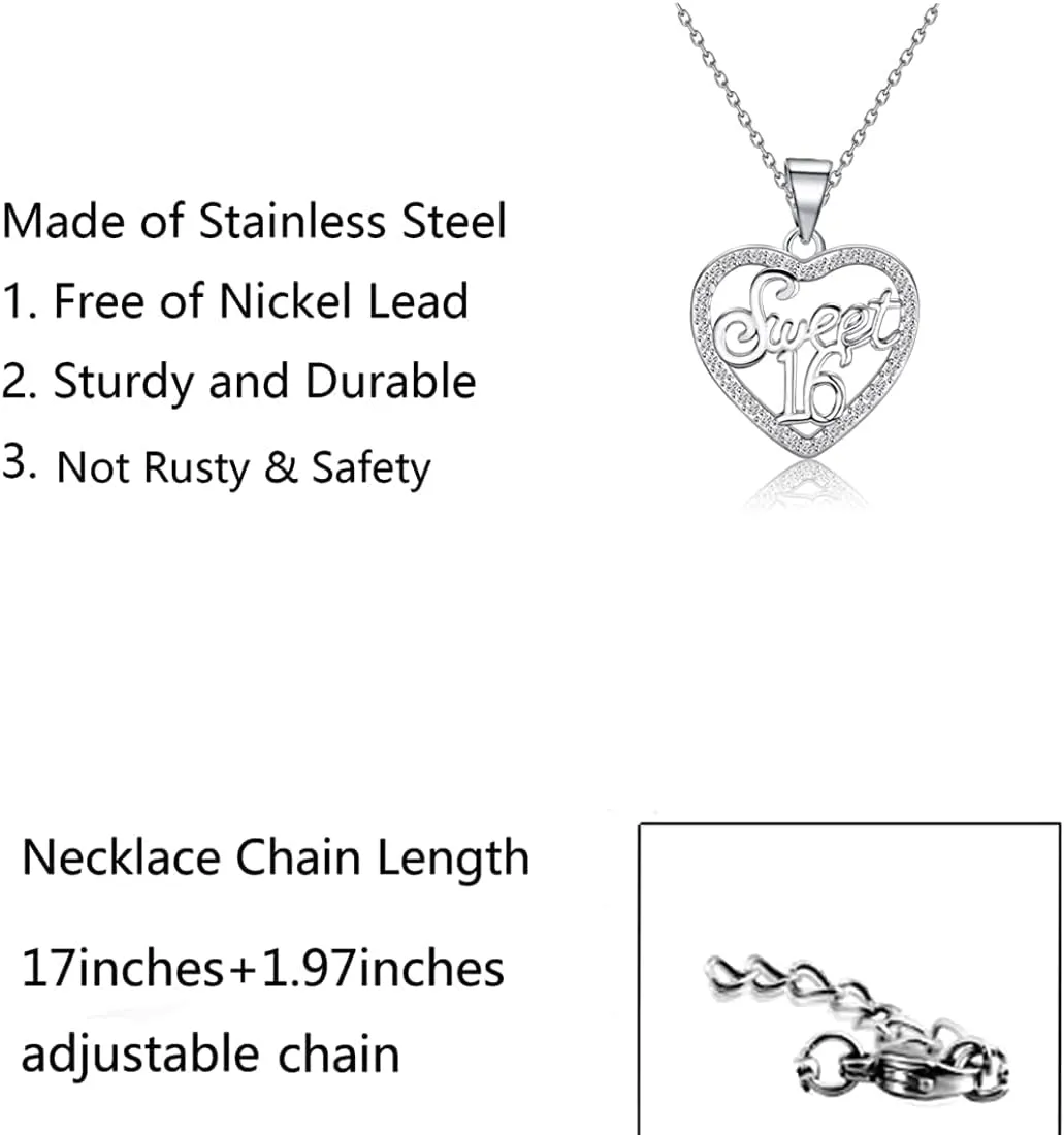FUSTMW 16th Birthday Gifts Sweet 16 Gifts Necklace Sweet 16 Jewelry 16 Year Old Birthday Gifts