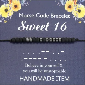 FUSTMW Sweet 16 Gifts Morse Code Bracelet 16th Birthday Gift Sweet 16 Year Old Jewelry Sweet Sixteen Bracelet