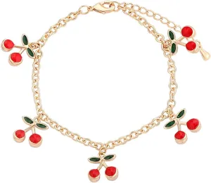 FUTIMELY Cute Red Strawberry Cherry Bracelet Sweet Strawberry Cherry Fruit Charm Bracelet Sisters Bracelet Set for Women