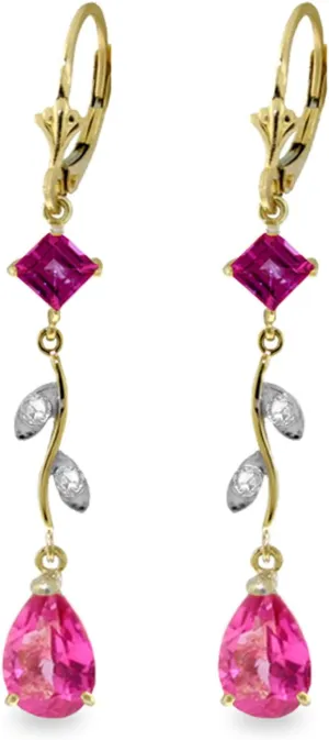 Galaxy Gold GG 14K Solid Gold Chandelier Earrings with Diamonds and Pink Topaz