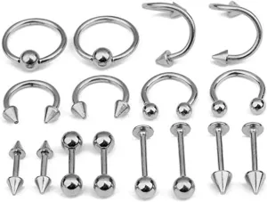 GALPADA Women's Piercing Jewelry Set 16pcs Including Tongue Ring Barbell Belly Button Piercing Jewelry