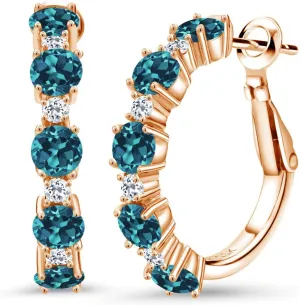 Gem Stone King 18K Rose Gold Plated Silver Gemstone Birthstone and White Topaz Hoop Earrings for Women | Round Cut 4MM and 1.9MM Stones | 1 Inch Diameter Hoops | Fine Jewelry for Her Mom Wife Women