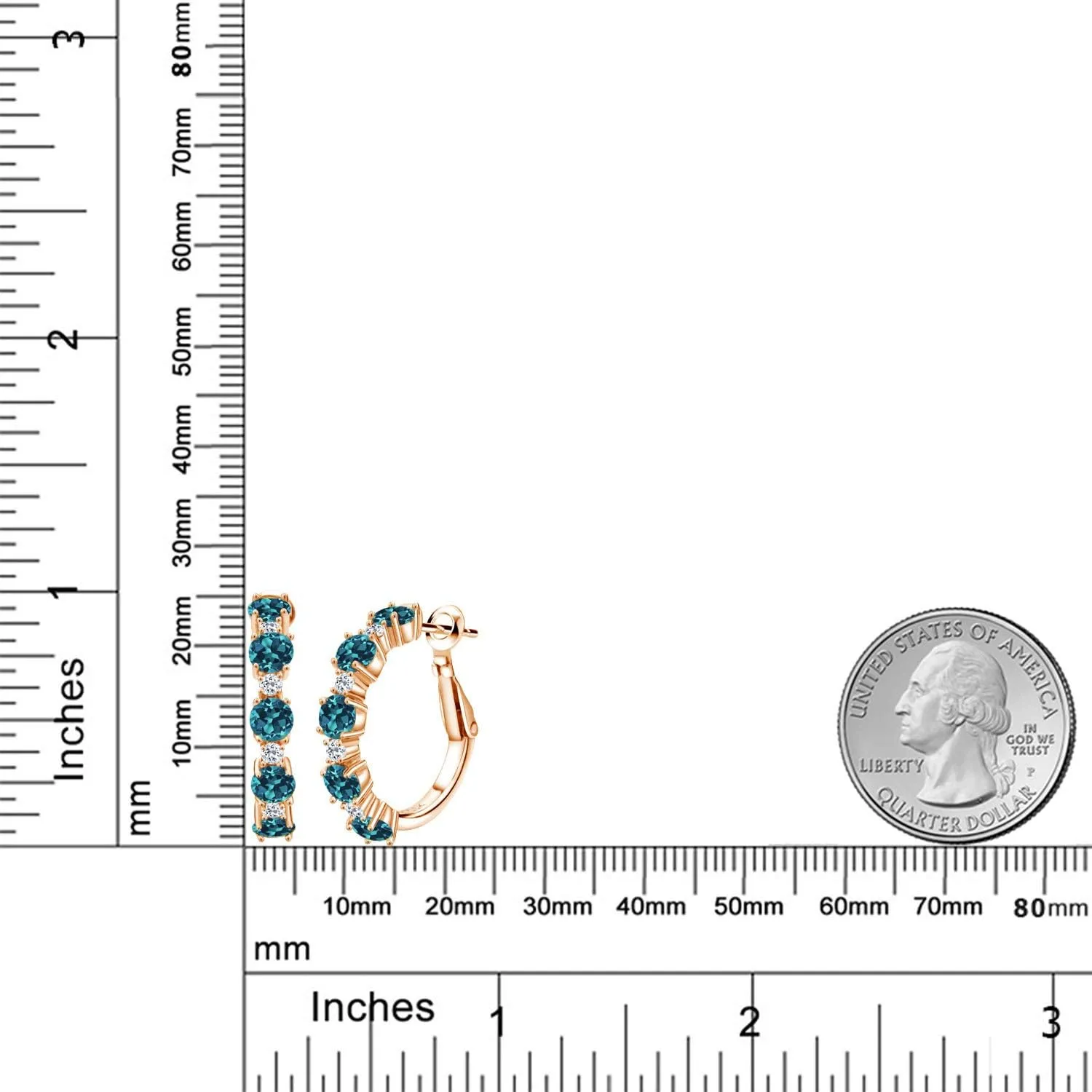 Gem Stone King 18K Rose Gold Plated Silver Gemstone Birthstone and White Topaz Hoop Earrings for Women | Round Cut 4MM and 1.9MM Stones | 1 Inch Diameter Hoops | Fine Jewelry for Her Mom Wife Women