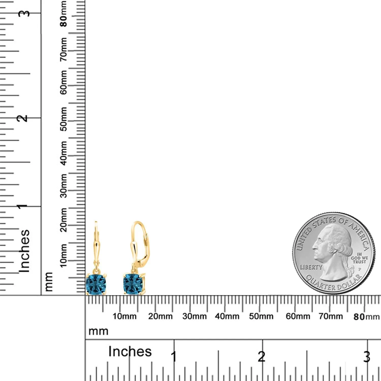 Gem Stone King 18K Yellow Gold Plated Silver 6MM Cushion Gemstone Birthstone Dangle Earrings For Women | Fine Jewelry Gifts for Her Mom Women Wife